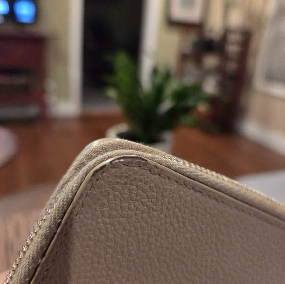 Yves Saint Laurent Taupe Leather Wallet with Gold Logo